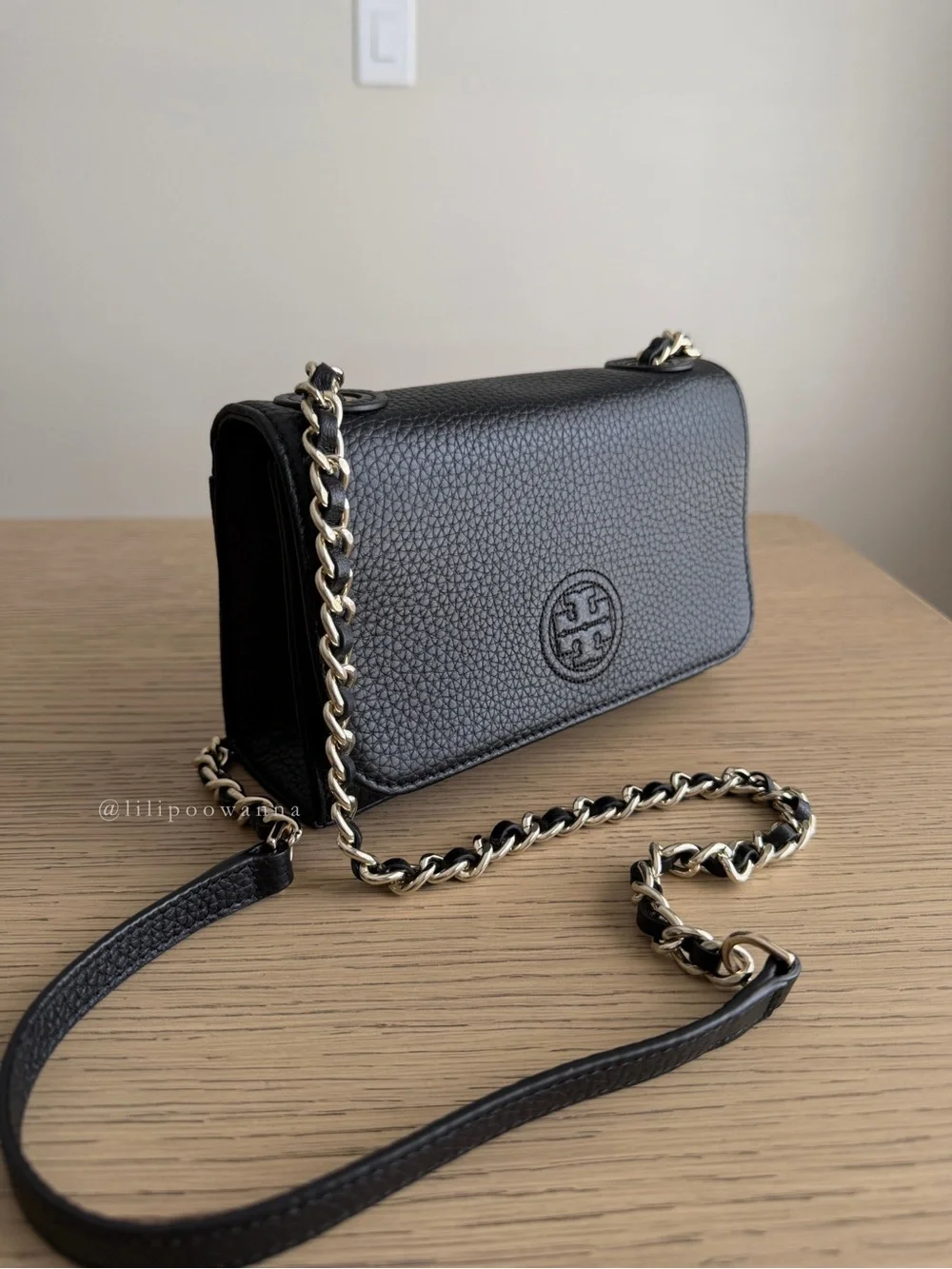Tory Burch Black Pebbled Leather Chain Crossbody Bag